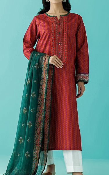 Orient Orange/Green Lawn Suit (2 pcs) | Pakistani Lawn Suits- Image 1