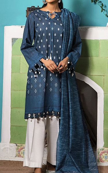 Orient Teal Blue Khaddar Suit (2 Pcs) | Pakistani Dresses in USA- Image 1
