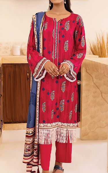 Orient Carmine Red Linen Suit | Pakistani Dresses in USA- Image 1