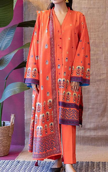 Orient Cinnabar Red Khaddar Suit | Pakistani Winter Dresses- Image 1