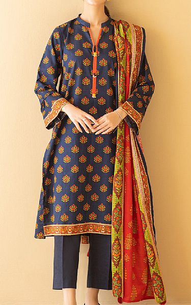 Orient Navy Blue Karandi Suit | Pakistani Winter Dresses- Image 1