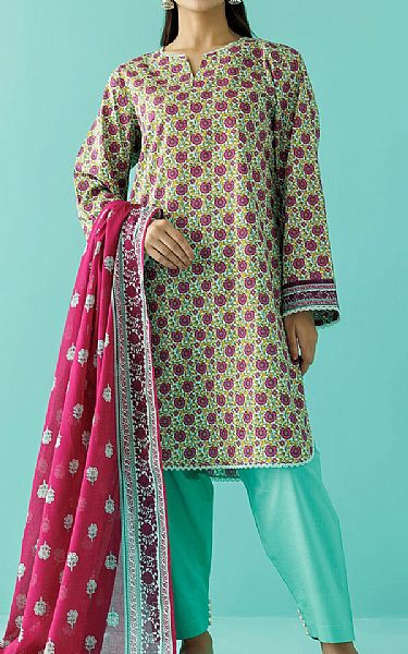 Orient Green/Deep Carmine Lawn Suit | Pakistani Lawn Suits- Image 1