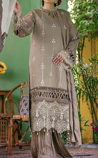 Parishay Pale Oyster Karandi Suit | Pakistani Winter Dresses- Image 1