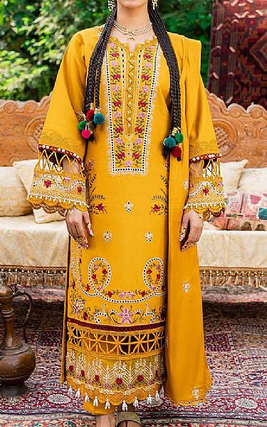 Parishay Mustard Dobby Suit | Pakistani Winter Dresses- Image 1