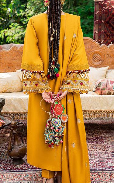 Parishay Mustard Dobby Suit | Pakistani Winter Dresses- Image 2