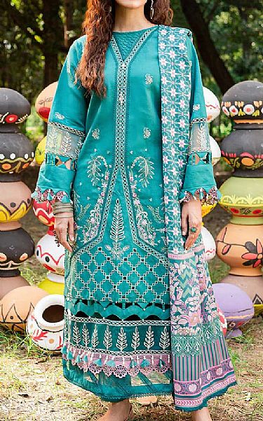 Parishay Turquoise Dobby Suit | Pakistani Winter Dresses- Image 1