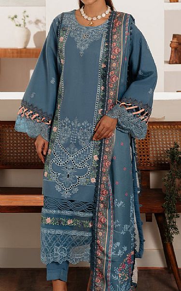 Parishay Slate Blue Karandi Suit | Pakistani Winter Dresses in USA- Image 1