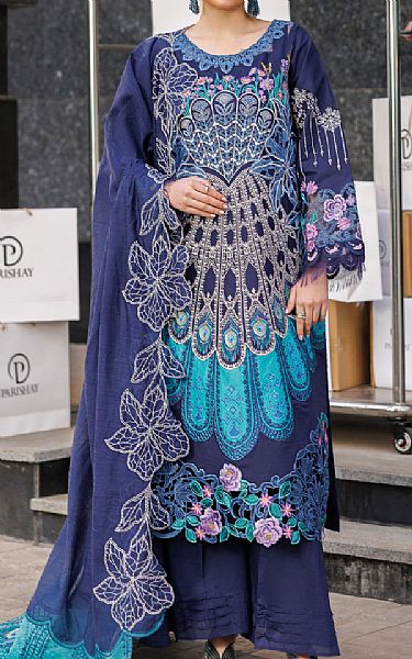 Parishay Navy Blue Lawn Suit | Pakistani Lawn Dress in USA- Image 1