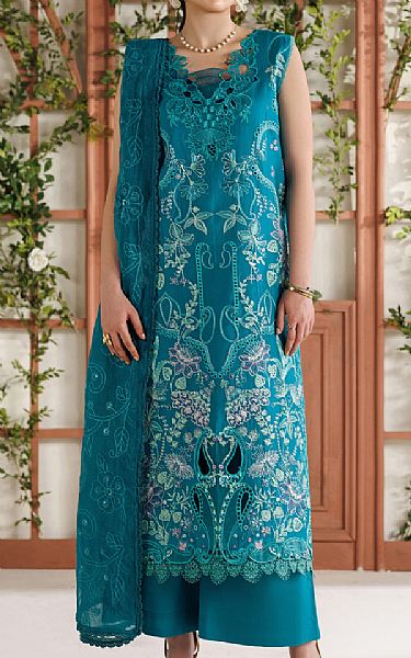 Parishay Teal Blue Lawn Suit | Pakistani Lawn Dress in USA- Image 1