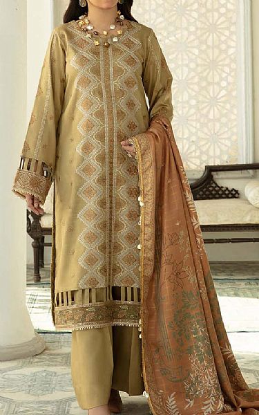 Parishay Sand Gold Corduroy Suit | Pakistani Winter Dresses- Image 1