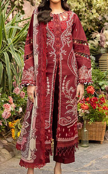 Parishay Wine Red Lawn Suit | Pakistani Lawn Dress in USA- Image 1