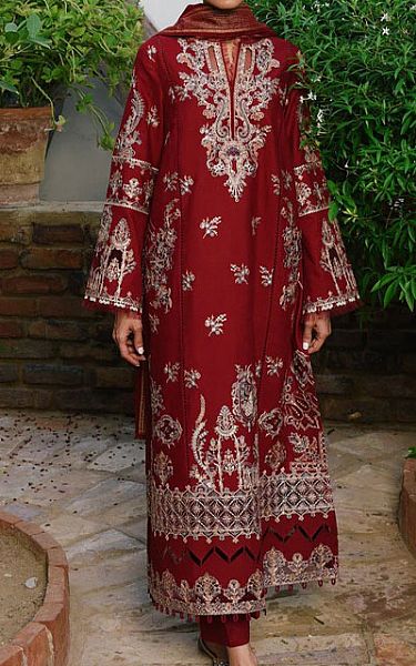 Qalamkar Scarlet Linen Suit | Pakistani Dresses in USA- Image 1