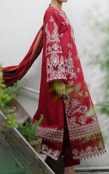Qalamkar Scarlet Linen Suit | Pakistani Dresses in USA- Image 2