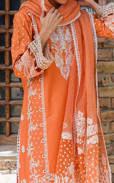 Qalamkar Coral Linen Suit | Pakistani Winter Dresses- Image 2