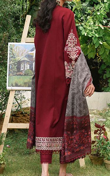 Qalamkar Maroon Linen Suit | Pakistani Dresses in USA- Image 2