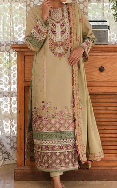 Qalamkar Tan Linen Suit | Pakistani Winter Dresses- Image 1