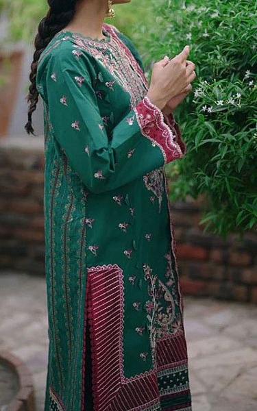 Qalamkar Emerald Green Linen Suit | Pakistani Dresses in USA- Image 2