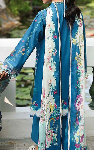 Qalamkar Teal Blue Lawn Suit | Pakistani Lawn Dress in USA- Image 2