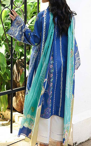 Qalamkar Navy Blue Lawn Suit | Pakistani Lawn Dress in USA- Image 2