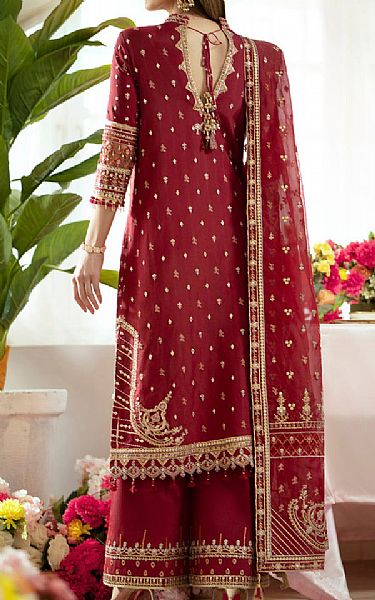 Qalamkar Maroon Silk Suit | Pakistani Embroidered Chiffon Dresses- Image 2