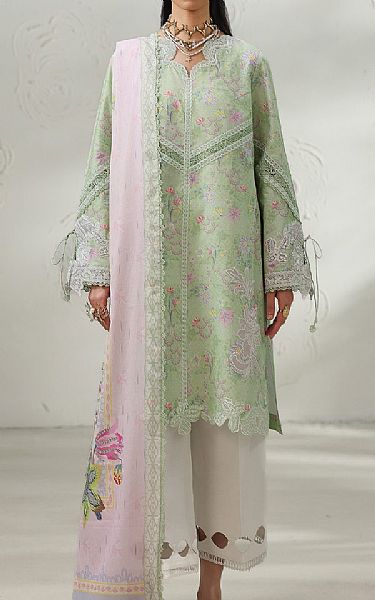 Qalamkar Light Green Lawn Suit | Pakistani Lawn Dress in USA- Image 1