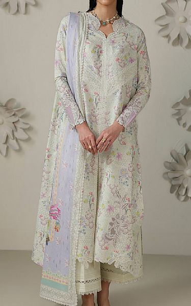 Qalamkar Off White Lawn Suit | Pakistani Lawn Dress in USA- Image 1