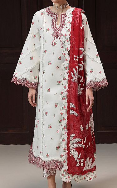Qalamkar Off White Lawn Suit | Pakistani Lawn Dress in USA- Image 1