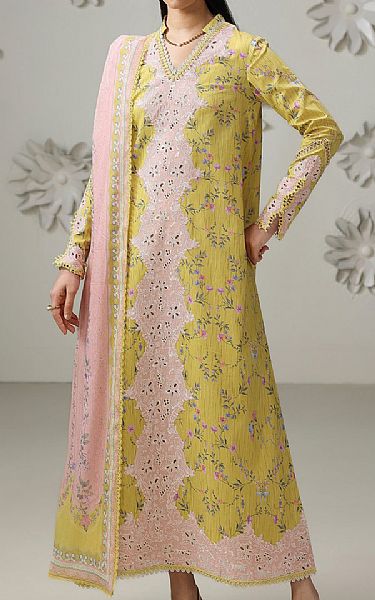 Qalamkar Yellow Lawn Suit | Pakistani Lawn Dress in USA- Image 1
