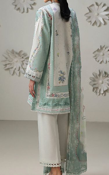 Qalamkar Off White/Summer Green Lawn Suit | Pakistani Lawn Dress in USA- Image 2