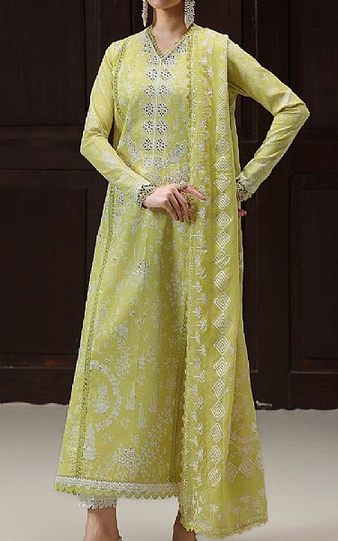 Qalamkar Lime Lawn Suit | Pakistani Lawn Dress in USA- Image 1