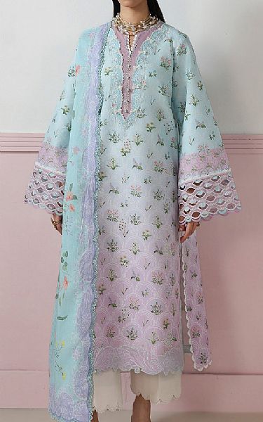 Qalamkar Light Blue/Lilac Lawn Suit | Pakistani Lawn Dress in USA- Image 1