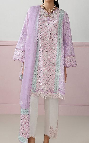 Qalamkar Light Pink/Lilac Lawn Suit | Pakistani Lawn Dress in USA- Image 1