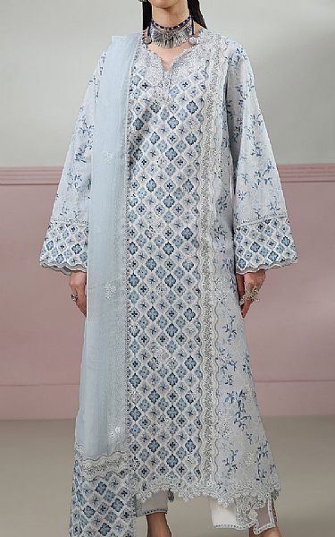 Qalamkar Pale Blue Lawn Suit | Pakistani Lawn Dress in USA- Image 1