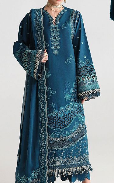 Qalamkar Teal Lawn Suit | Pakistani Lawn Dress in USA- Image 1