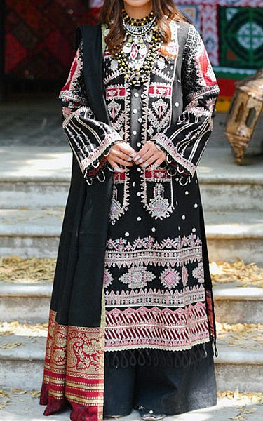 Qalamkar Black Karandi Suit | Pakistani Winter Dresses- Image 1