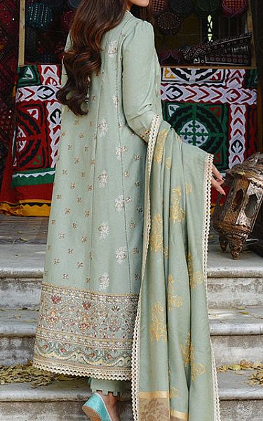 Qalamkar Pistachio Green Karandi Suit | Pakistani Winter Dresses- Image 2