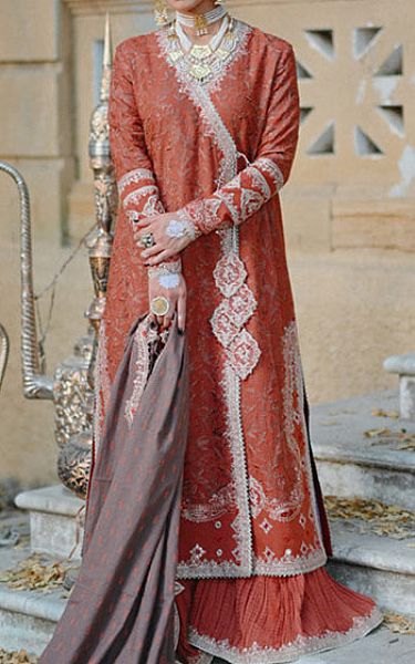 Qalamkar Rust Karandi Suit | Pakistani Winter Dresses- Image 1
