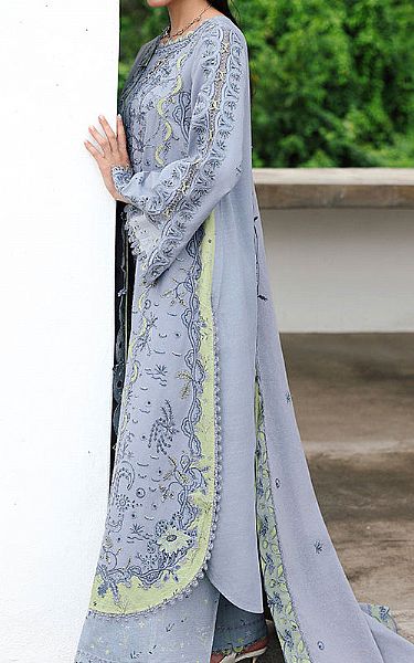Qalamkar Cadet Grey Linen Suit | Pakistani Winter Dresses in USA- Image 2