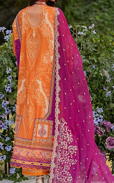 Qalamkar Flame Orange Silk Suit | Pakistani Embroidered Chiffon Dresses USA- Image 2