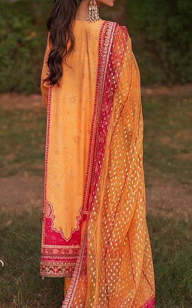 Qalamkar Harvest Gold Silk Suit | Pakistani Embroidered Chiffon Dresses USA- Image 2