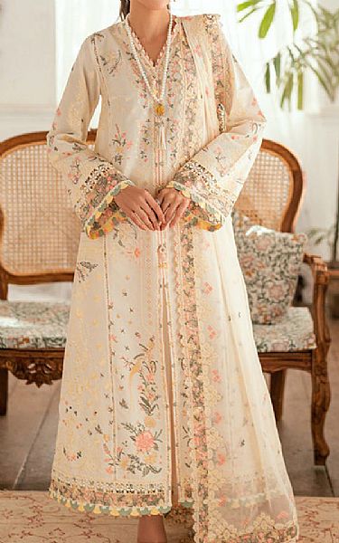Qalamkar Off White Lawn Suit | Pakistani Lawn Dress in USA- Image 1