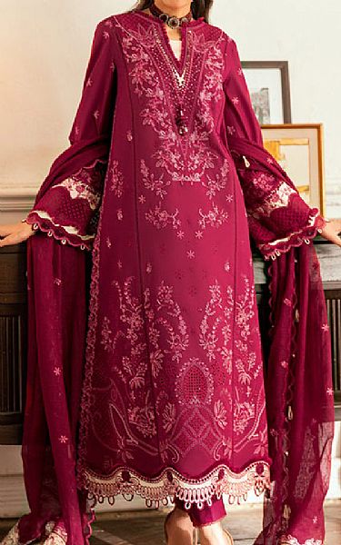 Qalamkar Deep Carmine Lawn Suit | Pakistani Lawn Dress in USA- Image 1