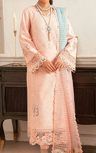 Qalamkar Peach Lawn Suit | Pakistani Lawn Dress in USA- Image 1