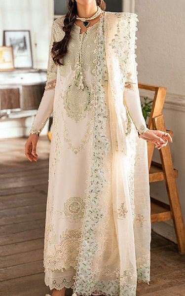 Qalamkar Off White Lawn Suit | Pakistani Lawn Dress in USA- Image 1