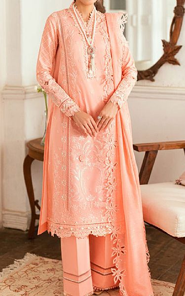 Qalamkar Peach Lawn Suit | Pakistani Lawn Dress in USA- Image 1