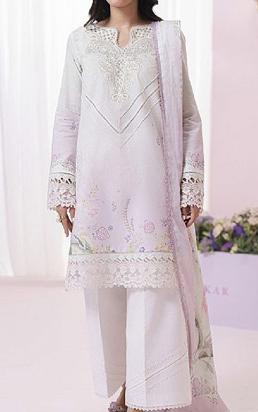 Qalamkar Off White/Pink Flare Lawn Suit | Pakistani Lawn Dress in USA- Image 1