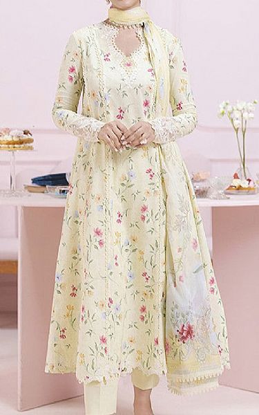 Qalamkar Cream Lawn Suit | Pakistani Lawn Dress in USA- Image 1
