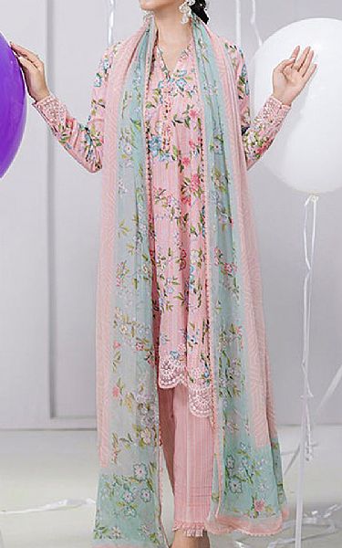Qalamkar Pink Lawn Suit | Pakistani Lawn Dress in USA- Image 1