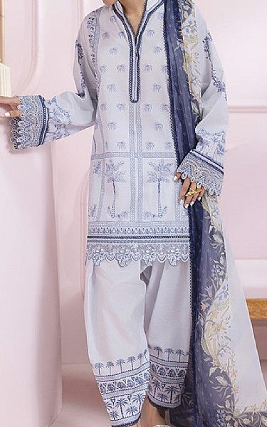 Qalamkar Light Grey Lawn Suit | Pakistani Lawn Dress in USA- Image 1