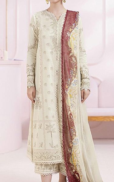Qalamkar Off White Lawn Suit | Pakistani Lawn Dress in USA- Image 1